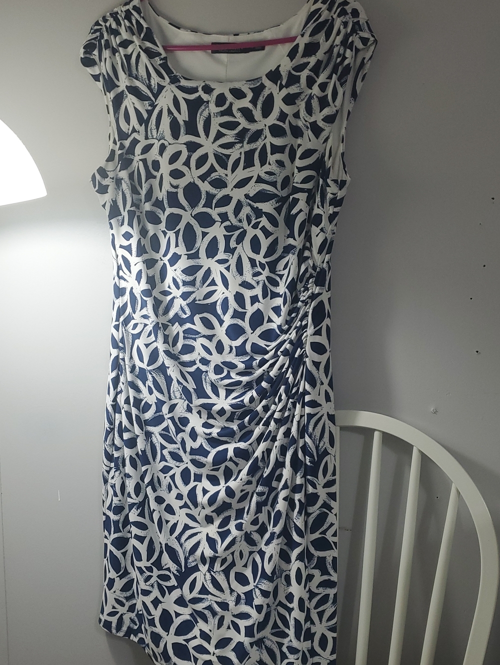 Lauren Ralph Lauren Navy and White Printed Cap-Sleeve Sheath Dress